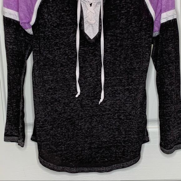 Bobbie Brooks Tie Front Raglan Tee Purple BLK NWT - Picture 3 of 10